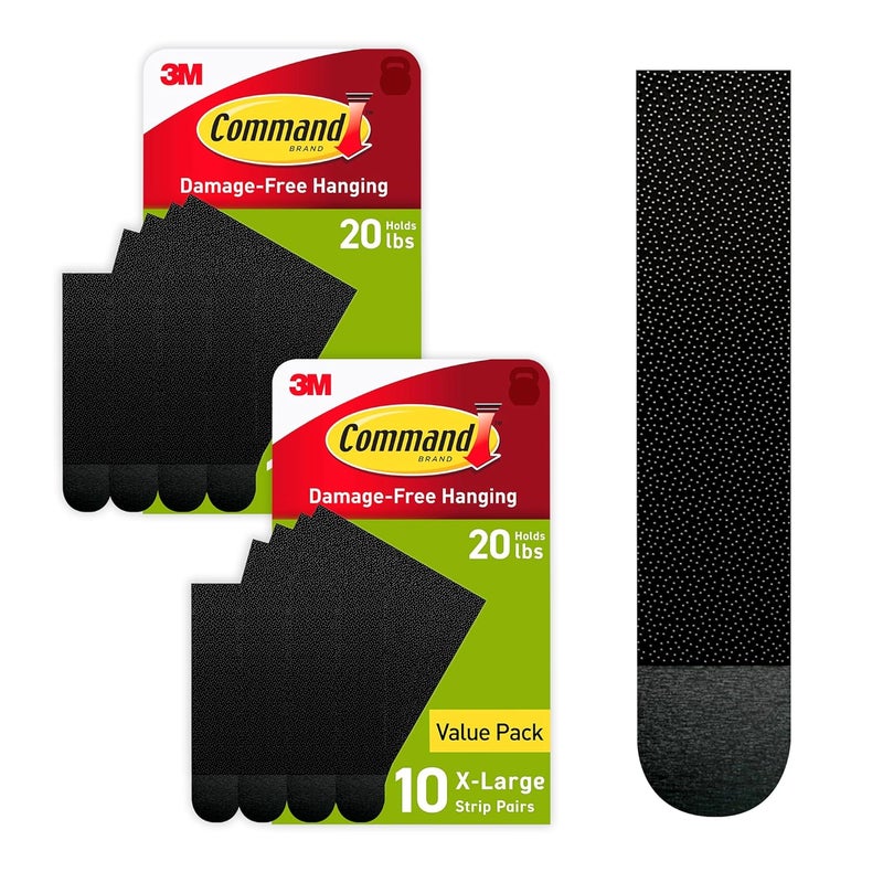 Command 20 Lb XL Heavyweight Picture Hanging Strips, Damage Free Hanging Picture Hangers, Heavy Duty Wall Hanging Strips for Living Spaces, 20 Black Adhesive Strip Pairs, PH217BLK-10NA - Image 1